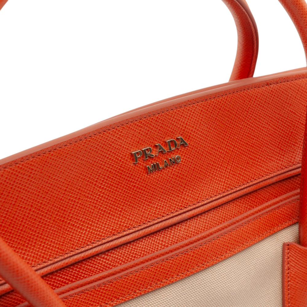 Pre-Loved Prada Bicolor Saffiano Cuir Trimmed Canvas Satchel - Picture 7 of 11